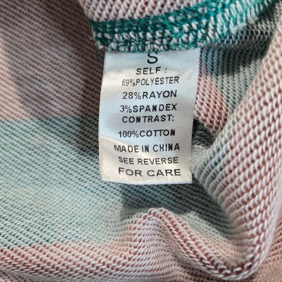 NEW Wishlist Teal Striped T-shirt Floral Contrast Sleeve Oversized Boxy Sz S - Picture 7 of 9